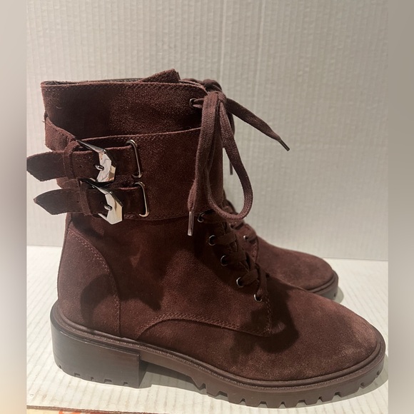 Vince Camuto Shoes - VINCE CAMUTO Fawdry Chocolate Brown Suede Lace Up Combat Motto Boot Size 7M NEW